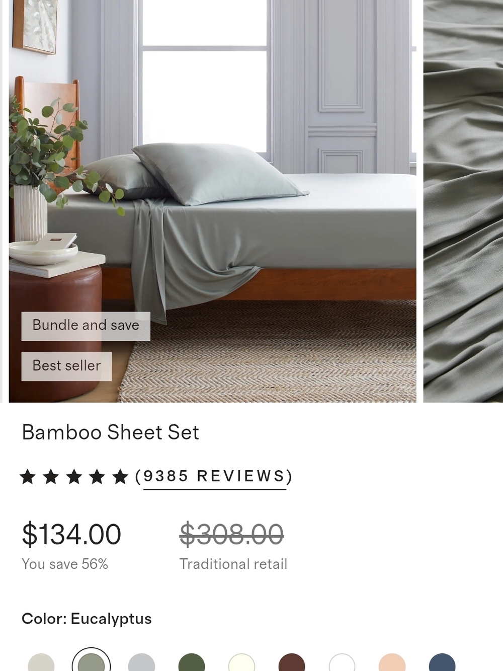 Quince Bamboo Sheet Set in Eucalyptus Green